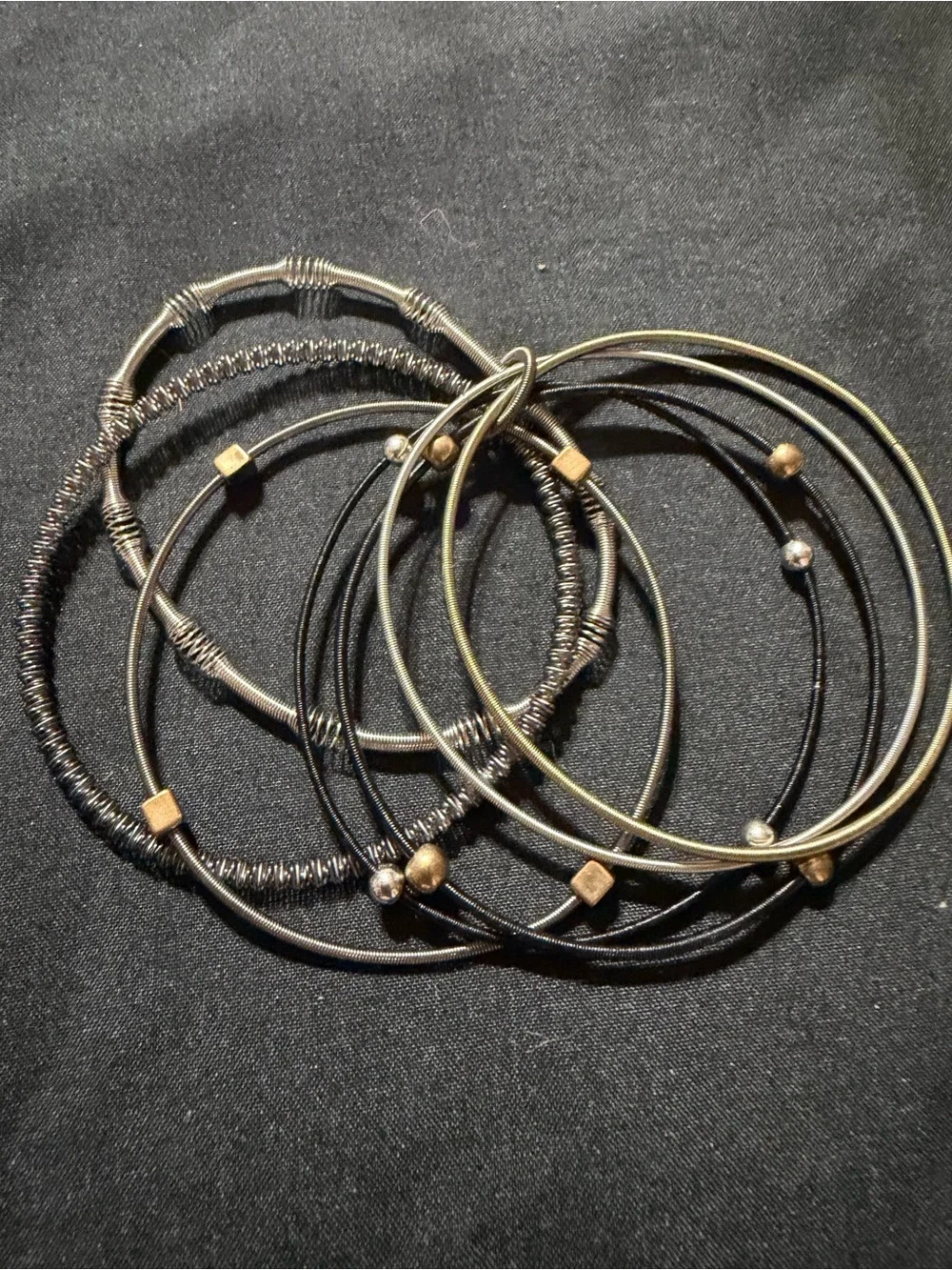 Mixed-Metal, Stretch Black Bangle Bracelet Set - Women Jewelry